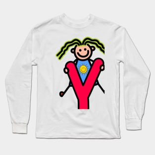 Letter Y for girls alphabet Kids Colorful Cartoon Character Long Sleeve T-Shirt